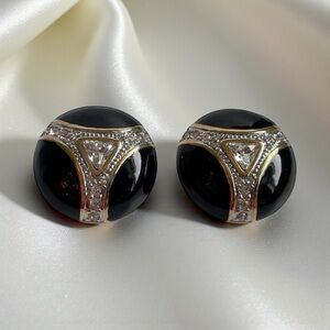 Carolee Black and Gold Crystal Earrings